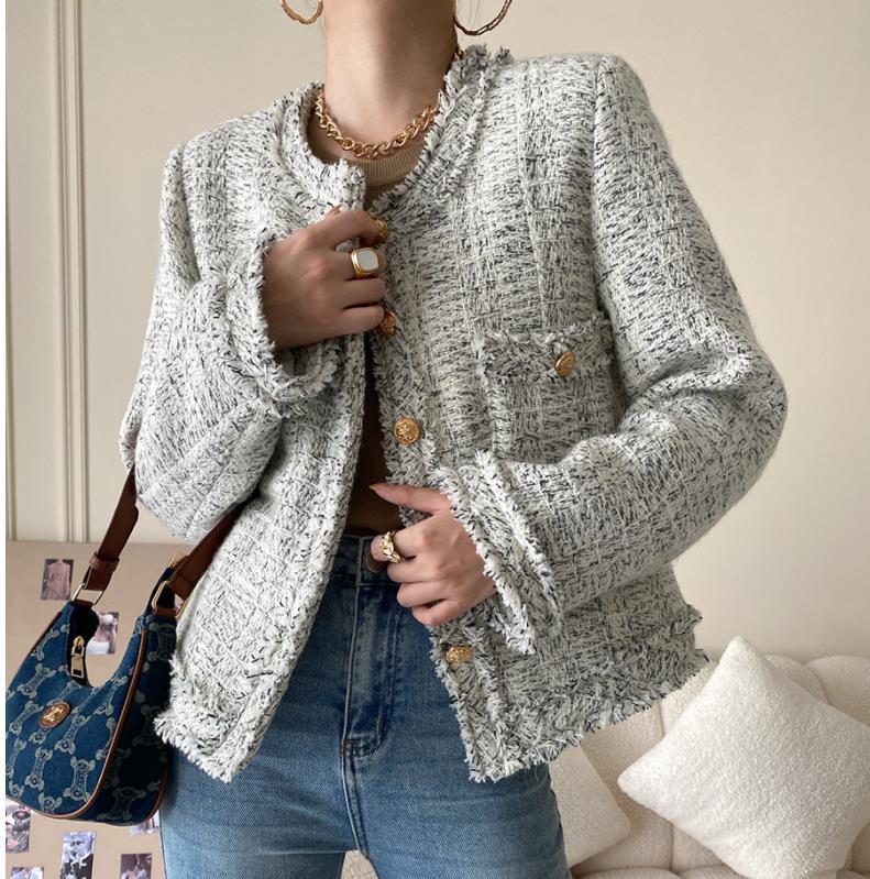 Spot Fashionable Niche Tweed Wool Suit Jacket for Women Spring & Fall Small Fragrance Style Short Outwear