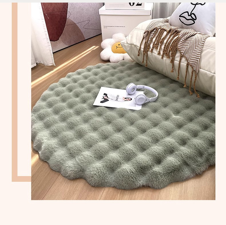 Cream-Colored Round Carpet, Thick Rabbit Fur Rug, Living Room Sofa Coffee Table Rug, Dressing Room Vanity Chair Mat