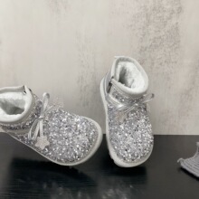 鞋面水钻亮片款绳结蝴蝶结装饰女童公主风雪地靴2025年冬款大棉靴