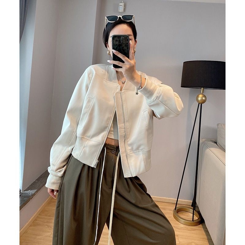 Solid Color Motorcycle Style Short Jacket for Women, 2026 Spring and Autumn New Style, Minimalist Trendy Casual Versatile Baseball Jacket