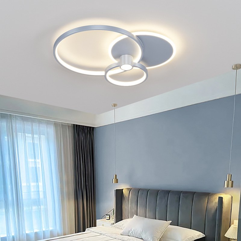 Luz principal de la sala de estar minimalista gris viento sistema LED luz de techo de arte moderno ambiente redondo dormitorio estudio luz de balcón