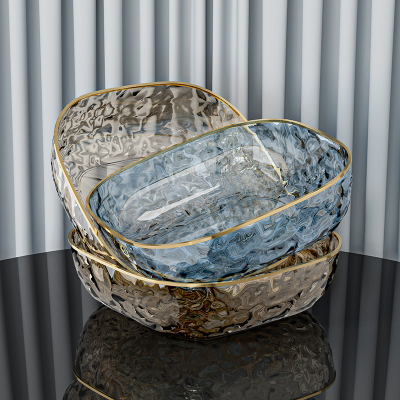 Platos de frutas de lujo ligero para el hogar, mesas de café en la Sala de estar, platos de aperitivos transparentes, de alto valor facial, platos de dulces de gran capacidad