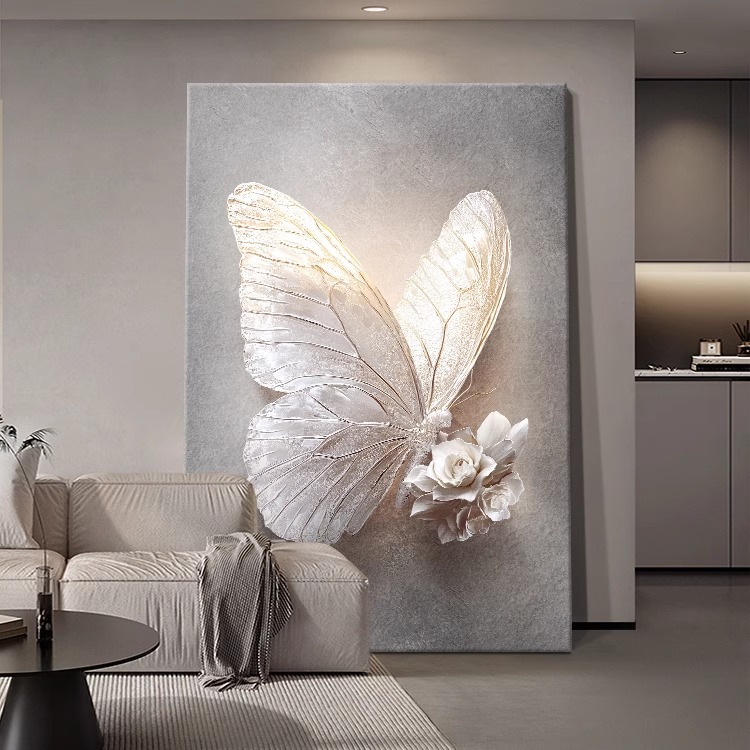 Black and White Butterfly Entrance Decorative Painting Abstract Texture Living Room Sofa Hanging Painting High-End Floor-Standing 2025 New Mural