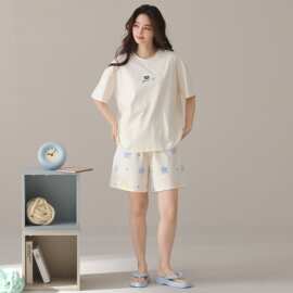 控价99元纯棉拉架短袖短裤套头女生睡衣可爱可外穿爽棉少女家居服