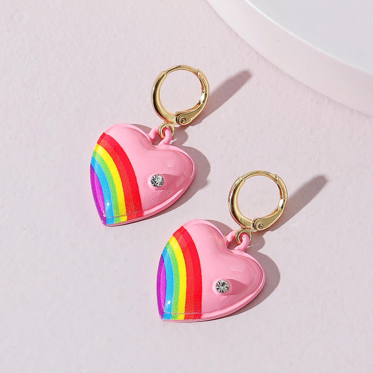 fashion jewelry rainbow drip oil heartshaped alloy earrings wholesalepicture1