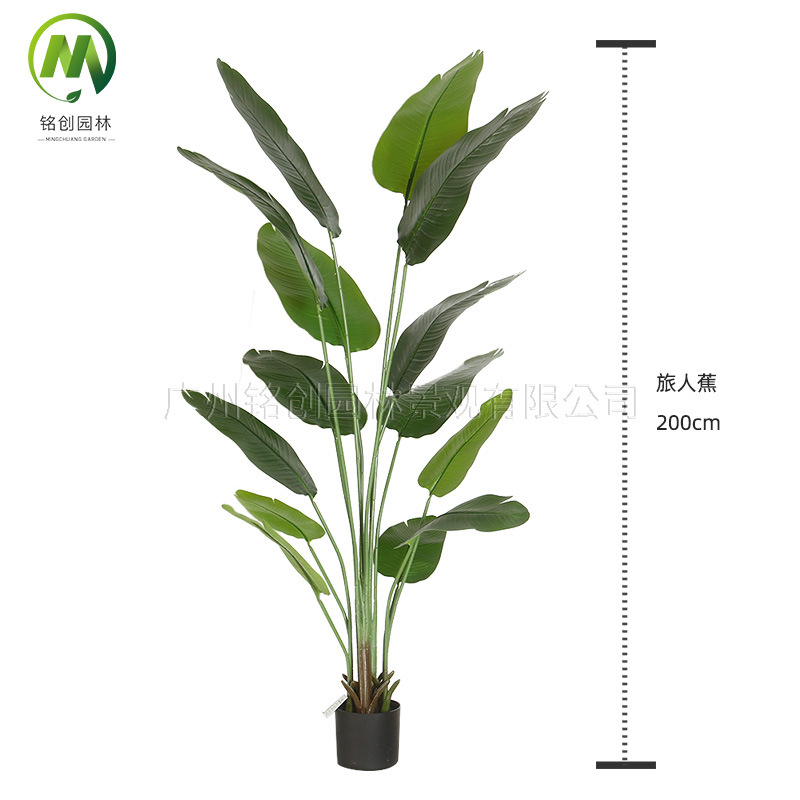 Simulación transfronteriza de hojas grandes, plantas verdes, plantas en macetas, bonsái de plátano para viajeros, sala de estar de alta gama, gran simulación, bonsái de pájaro del paraíso