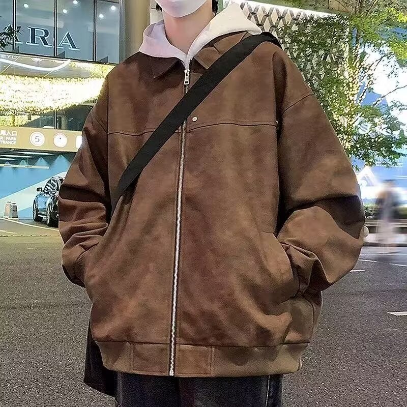 American Retro Distressed Bomber Jacket for Men and Women in Autumn and Winter New Large Size Pu Suede Top Loose Jacket