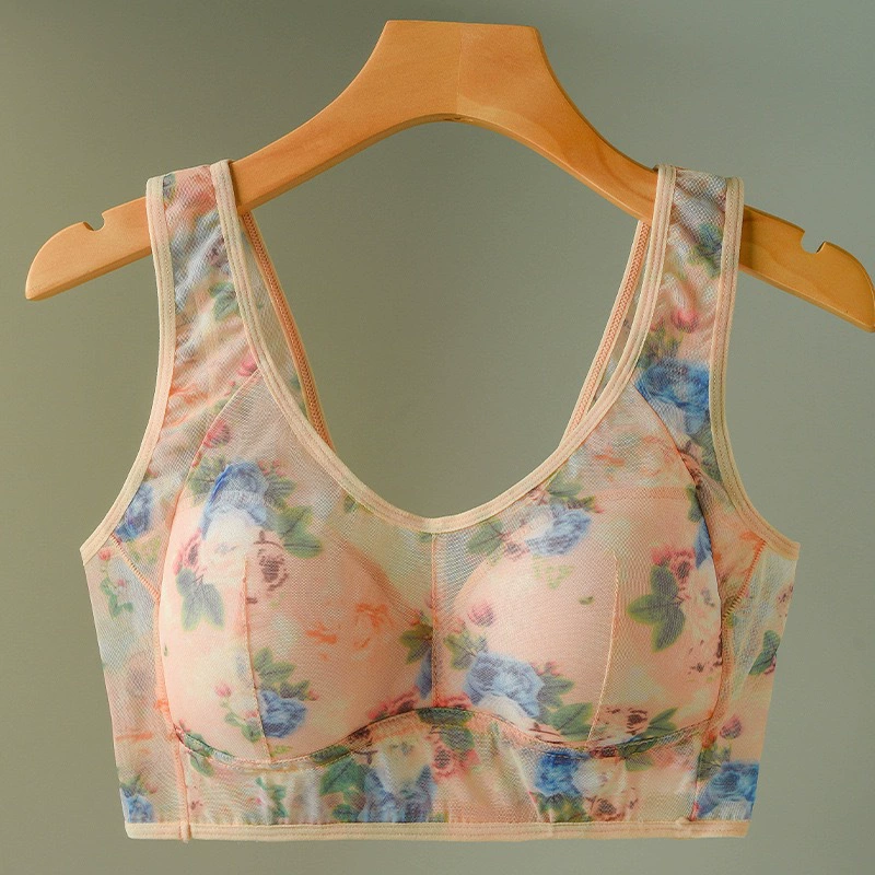 Underwear, tea cup, tank top, lace wireless bra, plus size