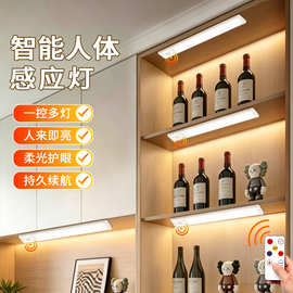 跨境遥控led小夜灯磁吸台灯可调光人体感应灯条usb充电感应灯卧室
