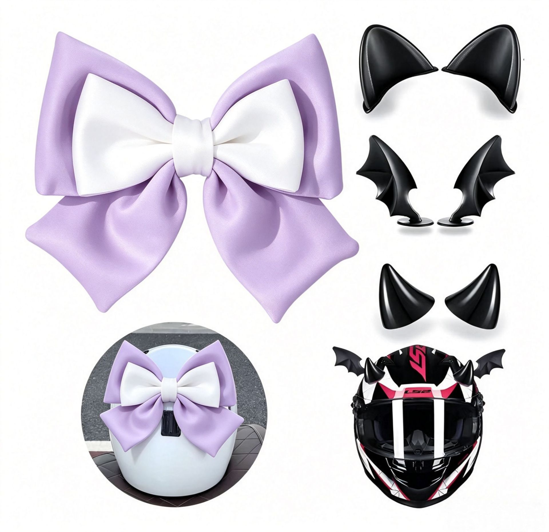Bow Tie Electric Vehicle Motorcycle Decorative Helmet Accessories Rear Accessories Horn Cat Ears Devil Wings Set