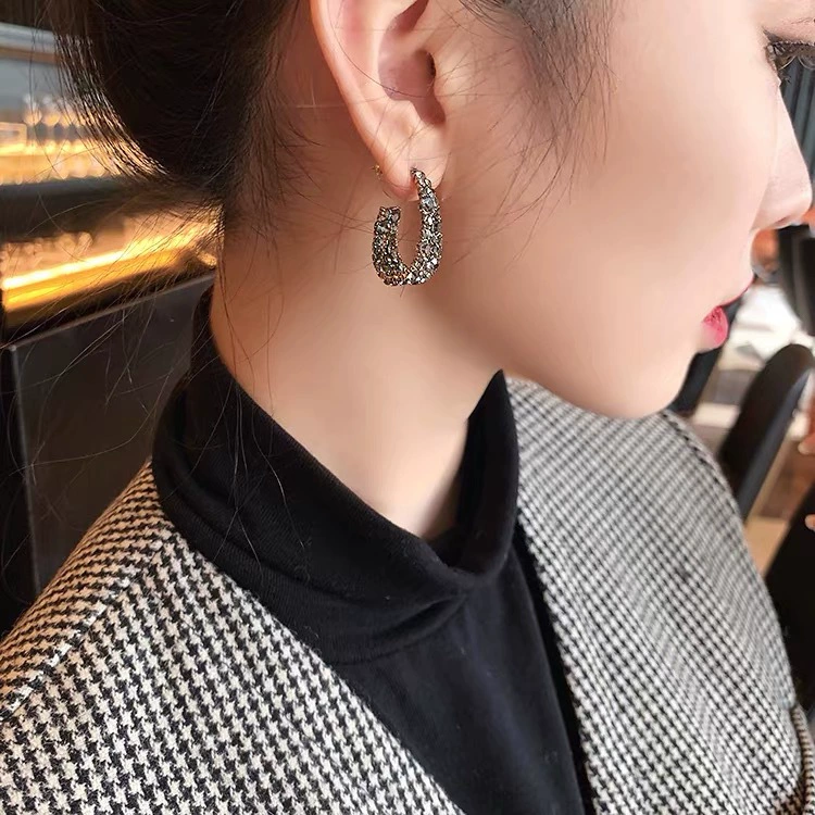 Серьги, игла серебро 925, gun‑black с кристаллами, стиль лёгкой роскоши