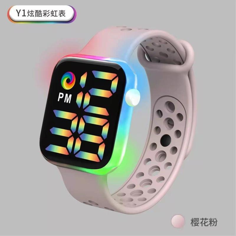 2021 nuevo reloj electrónico LED Y1 banda de arco iris fresco impermeable digital deportes moda pareja adulto reloj LED