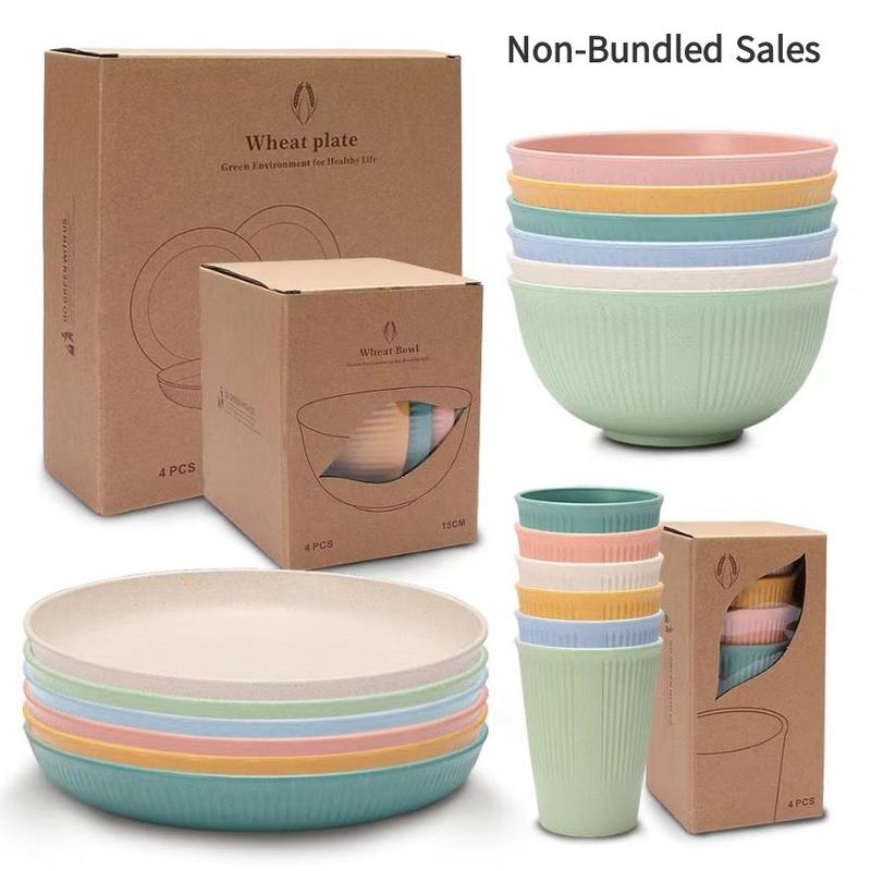 Wheat Straw Tableware Set Reusable Cups Plates Bowls Set Dishwasher Microwave Safe Household Tableware