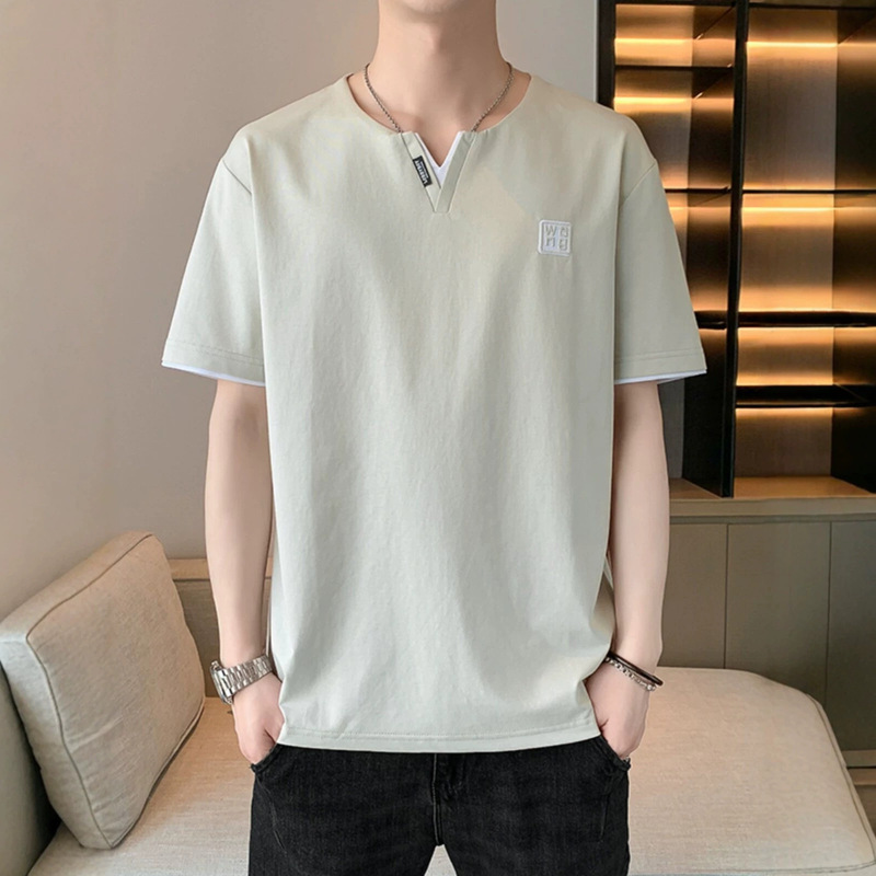 V-Neck Short-Sleeve T-Shirt for Men 2026 New Summer Ice Silk Split Neckline Trendy Half-Sleeve Top Base Layer T-Shirt V-Neck Short-Sleeve T-Shirt for Men 2026 New Summer Ice Silk Split Neckline Trendy Half-Sleeve Top Base Layer T-Shirt