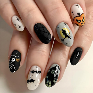 2025 Halloween Dark Night Witch Bat Pumpkin Lantern Wearable Nails High-End Manicure Pressonnails Nails