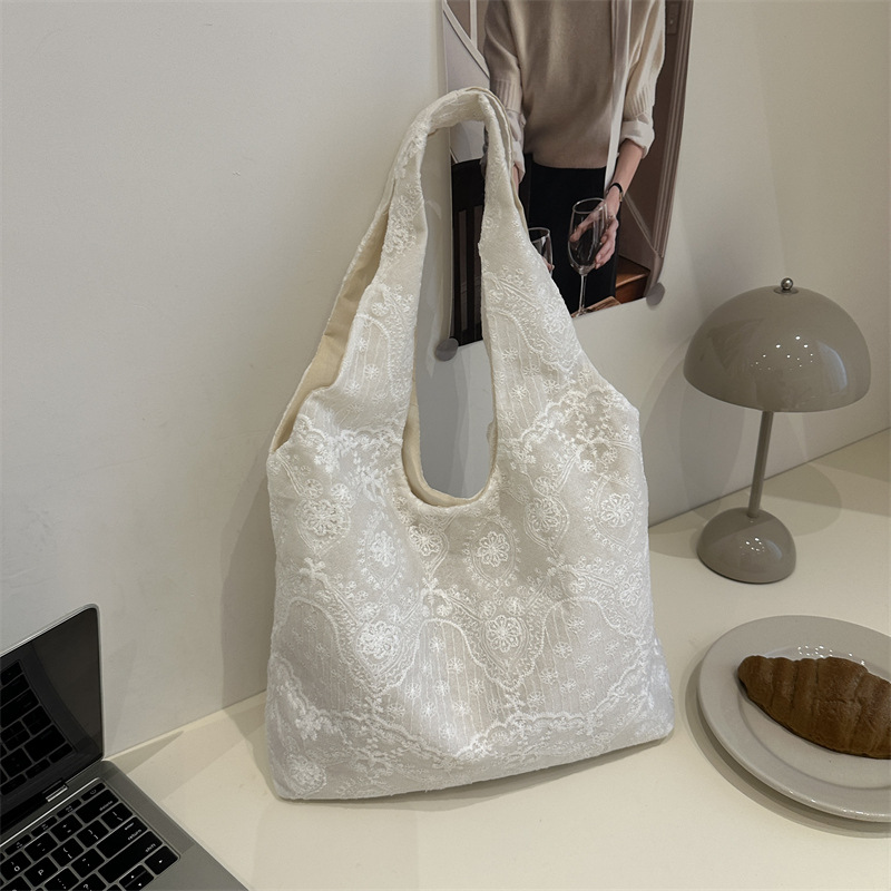 Bolso de hombro de estilo suave coreano, bolso de chaleco de encaje de encaje, escolar de estudiante, bolso de compras, bolso de compras