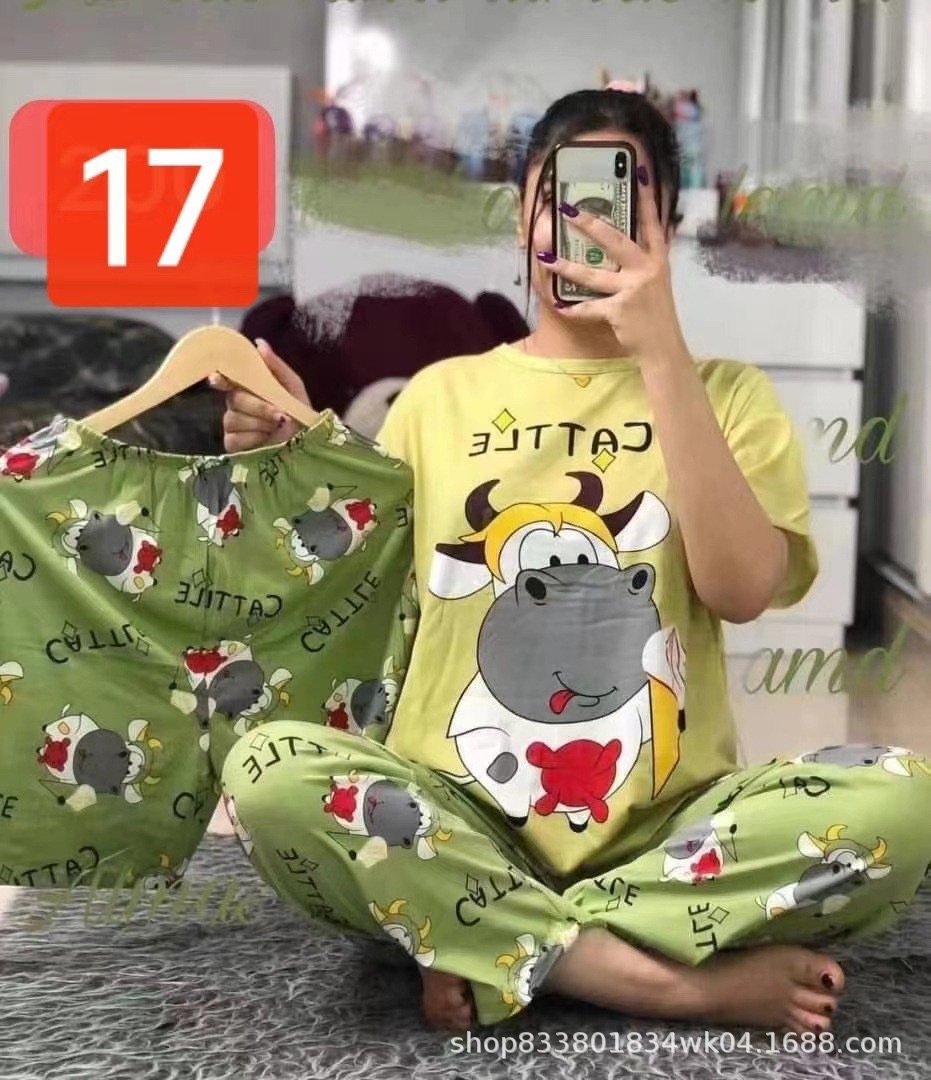 Pijamas transfronterizos de leche de verano pantalones de manga corta tres piezas de dibujos animados lindos ropa de hogar de comercio exterior de labu