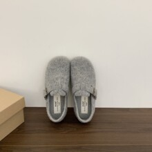 一脚蹬懒人毛呢外穿棉鞋内增高加绒穆勒鞋乐福鞋女新款秋冬季棕色