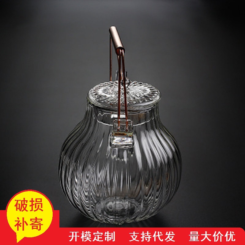 Pétalo de rayas hervidor de agua de estilo japonés cabeza de grúa crisantemo pétalo de vidrio de borosilicato de cobre mango de viga olla flor tetera té