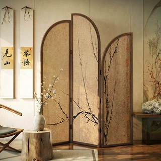 宋式美学弧形梅花古画屏风新中式实木隔断客厅玄关茶室可移动座屏