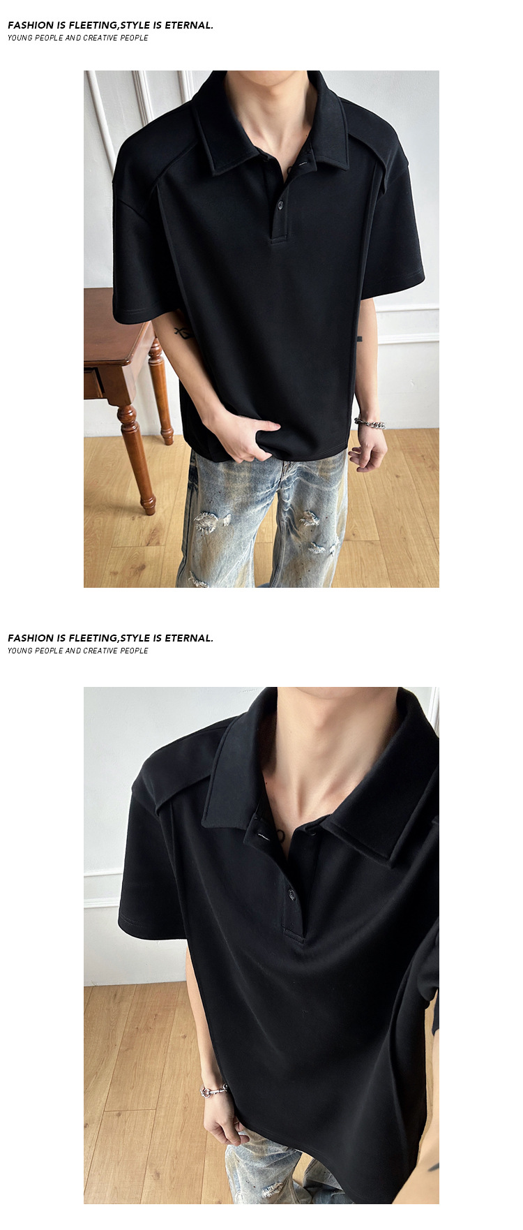 Herren Hemd Im Hongkong Style Mit Revers Und Kurzen Ärmeln_voghion.com
