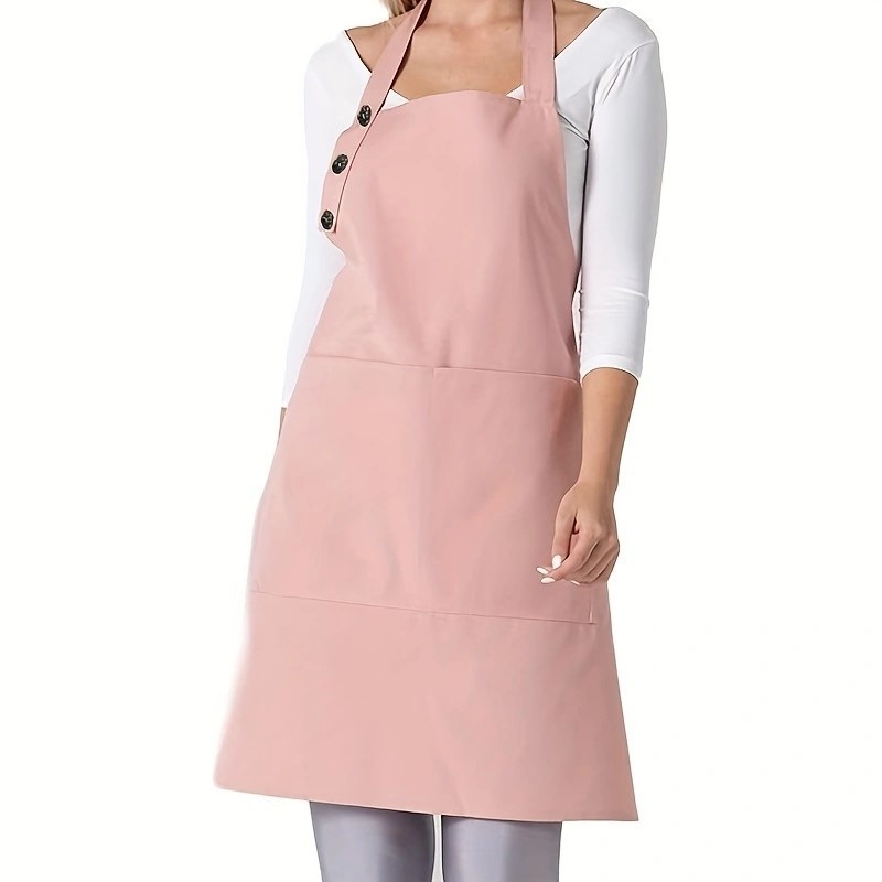 Amazon delantal transfronterizo cuello 3 botones ajustable pintura de cocina manicuría ropa de trabajo delantal logo personalizado