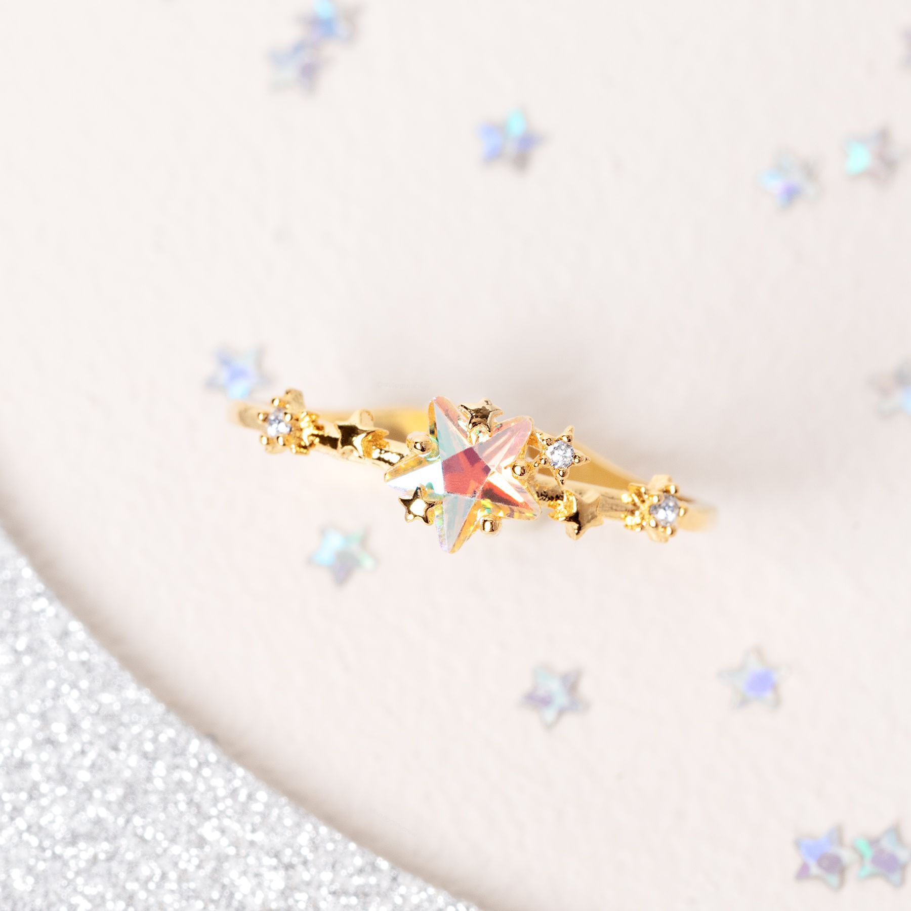 Star Open Ring 18K Real Gold Color Retention Size Adjustable Ring