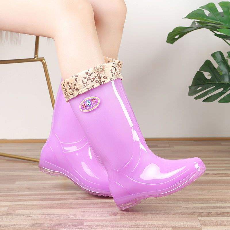 Botas de lluvia de gelatina de tubo alto, botas de lluvia de caramelo de tubo largo antideslizantes para mujer, zapatos de goma de agua, botas de agua de cuatro estaciones para mujer, zapatos de agua para adultos para mujer