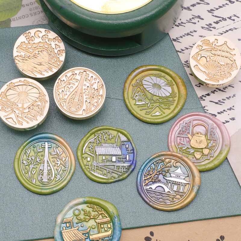 火漆印章頭國風復古系列古巷小橋涼亭江南風情手賬火漆印章銅頭