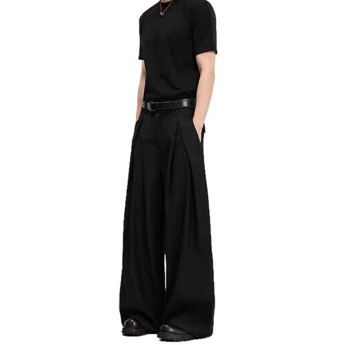 Spring and autumn new style heavy American retro black three-dimensional pleated wide-leg casual pants for men and women's design suit pants