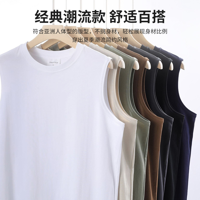 32s hilo doble 245g algodón marca de moda chaleco suelto color sólido casual sin mangas camiseta nacional moda logotipo impreso bordado