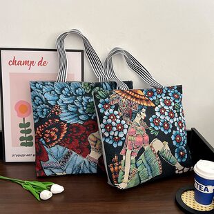 (Wholesale), retro shoulder bag, fashionable capacious shopping bag, one-shoulder bag, with embroidery