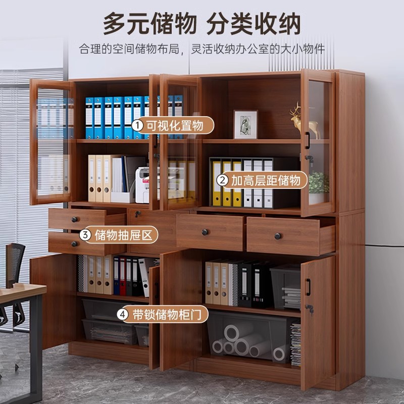 Librería con puerta de vidrio piso de oficina contra la pared estante de libros simple armario de almacenamiento armario de exhibición