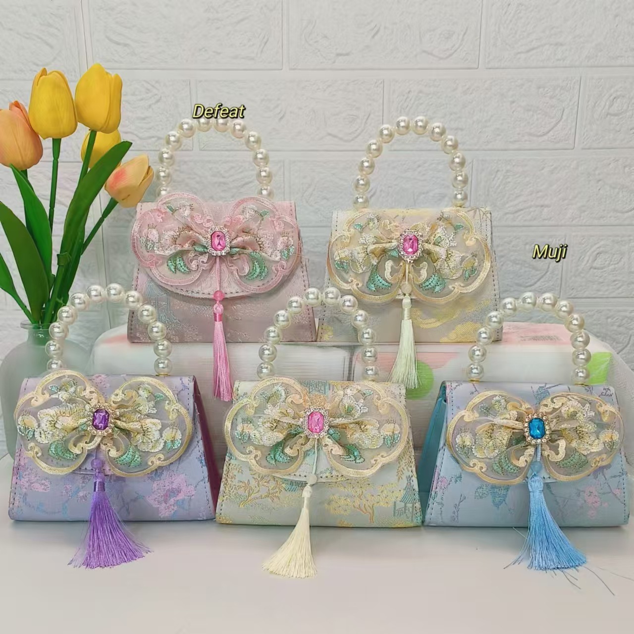 Bolso de perla nuevo estilo chino bolso de niños bolso de cambio para niñas bolso de cadena bolso de arco bolso pequeño