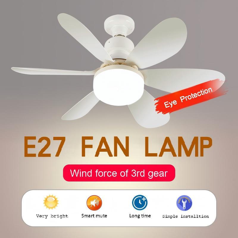 Cross-Border 6-Leaf Led Ceiling Fan Light E27 Screw Bedroom Study Fan Lighting Integrated Six-Leaf Fan Light