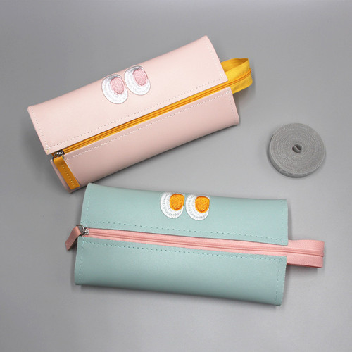 Leather embroidered pencil case for men and women, internet celebrity personalized stationery box ins for high school and junior high school students and girls, cute, simple and large capacity