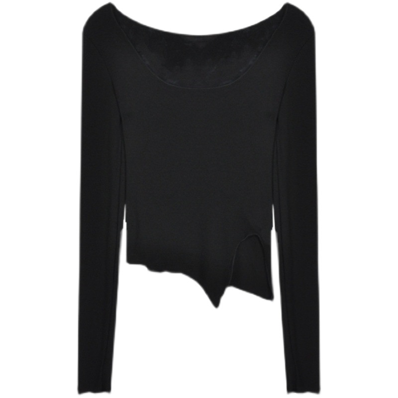 Camiseta gris para mujer, camisa básica de manga larga ajustada para otoño, top corto de diseño nuevo para estudiantes 2025. image 1