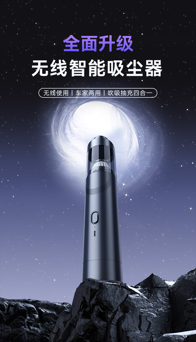 Car-Mounted Brushless Vacuum Cleaner with Strong Suction, Small All-In-One Blowing and Suction Machine for Car Use, Dual-Use Wireless Strong Suction