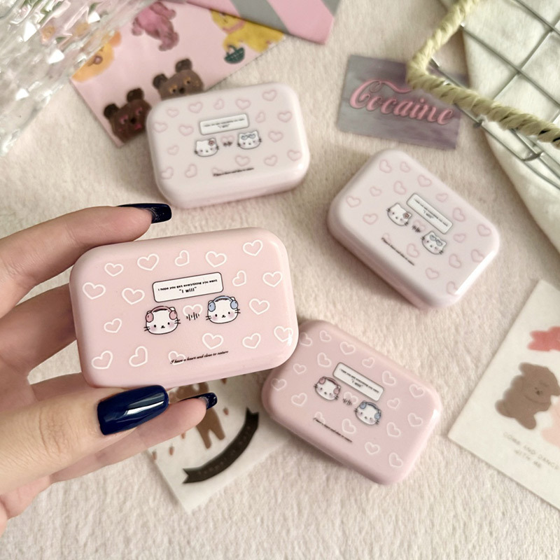 Contact Lens Box, Contact Lens Box, Storage Box, Portable Cartoon Cute Kitten with Mirror Companion Box, Clip Suction Stick