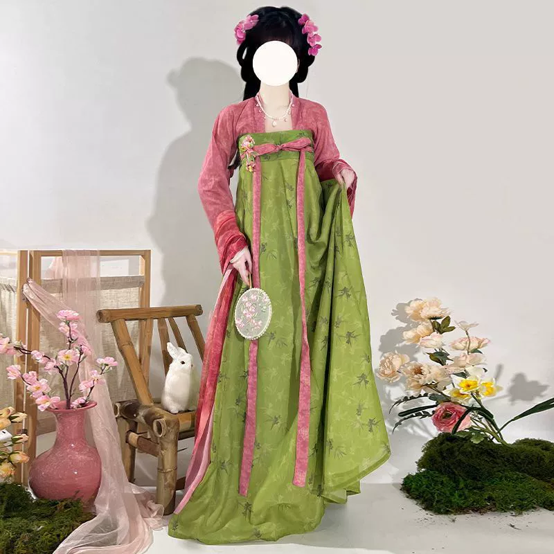 Hanfu восстановил цельную юбку длиной до груди в стиле династии Тан с принтом для повседневного весеннего и летнего сезона.