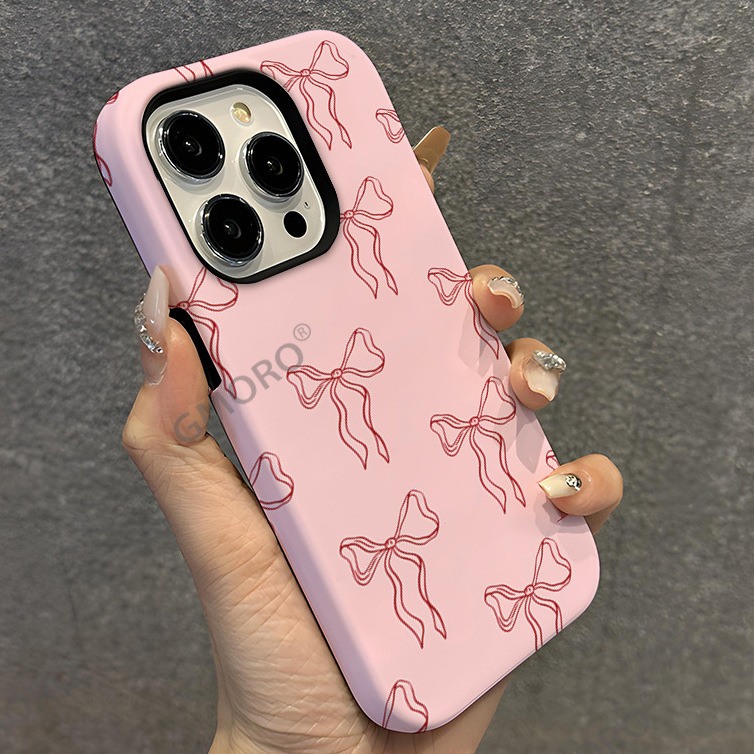 Tk Station's Popular Pink Bow Design Suitable for iPhone 17 Double-Layer Film Apple 16 Girly Air Phone Case
