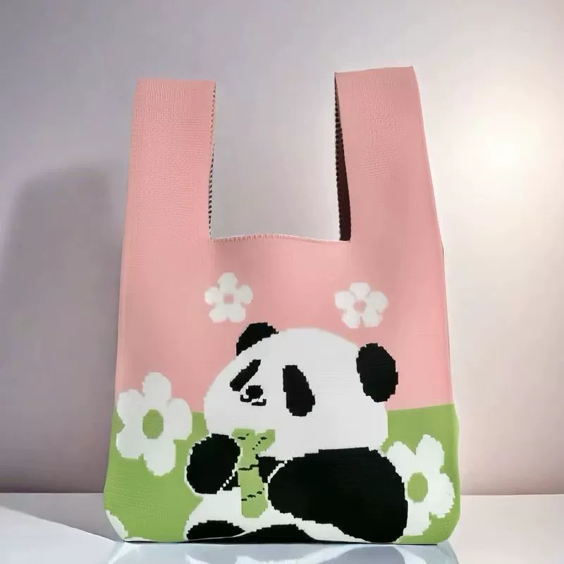 Корейская трикотажная шерстяная сумочка милая панда ланч-бокс сумка японская и корейская дикая повседневная сумка оригинальная мультяшная вязаная сумка