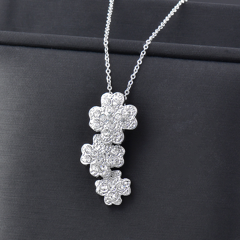 Simple Style Four Leaf Clover Stainless Steel Inlay Zircon Pendant Necklace 1 Piece