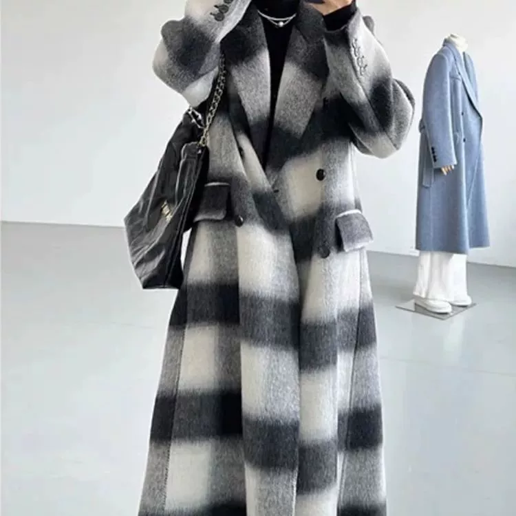 Повседневное двухстороннее кашемировое пальто в клетку «Джокер» в британском стиле, женское элегантное шерстяное пальто, 2023 Взрывы