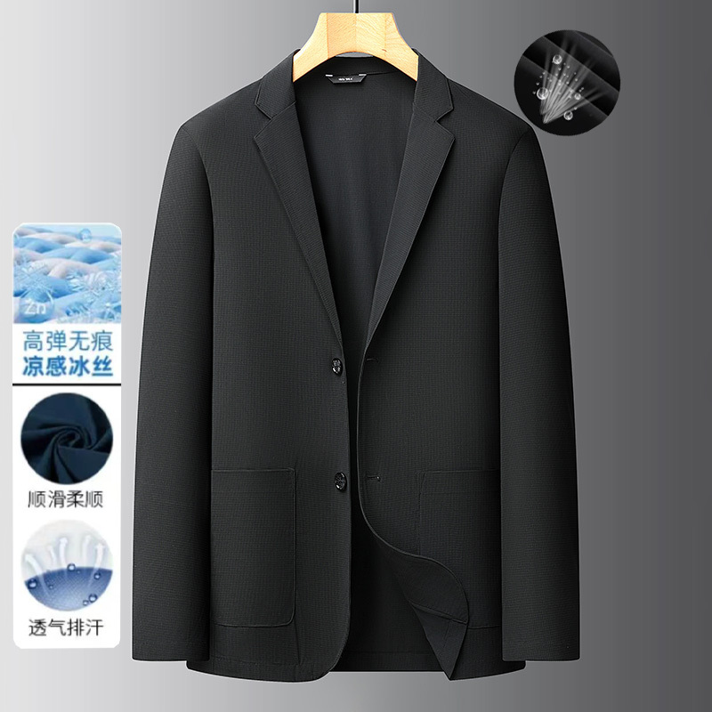 Fat Brother 2025 Spring and Summer Thin Men's Ice Silk Breathable Elastic Casual Suit Plus Large Size Suit Jacket Fat Brother 2025 Spring and Summer Thin Men's Ice Silk Breathable Elastic Casual Suit Plus Large Size Suit Jacket