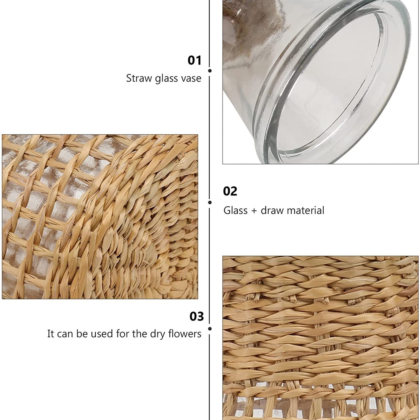 Comercio exterior transfronterizo ins jarrón de vidrio de paja hecho a mano pastoral americana creativa flor seca decoración del hogar
