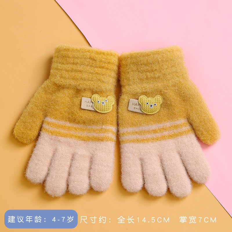 儿童五指手套冬季男女童分指保暖手套中大童卡通毛绒加厚防冻手套|undefined