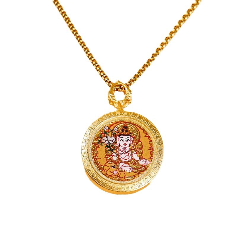 티베트 REGONG 순수한 손으로 그린 THANGKA ZODIAC YELLOW GOD OF WEALTH EIGHT PATRON GOD MANJUSRI BODHISATTVA BUMING BUDDHA PENDANT