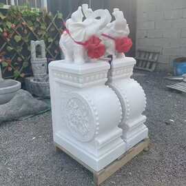 中式石雕小象抱鼓石汉白玉门墩石鼓摆件别墅庭院门口装饰抱鼓石