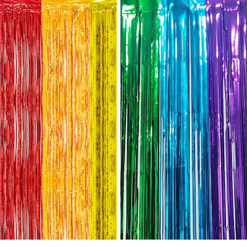 Amazon Color-Block Rain Curtain 2.3 Silk Thickened Rainbow Tassel Background Door Curtain Birthday Party Decoration Rain Curtain